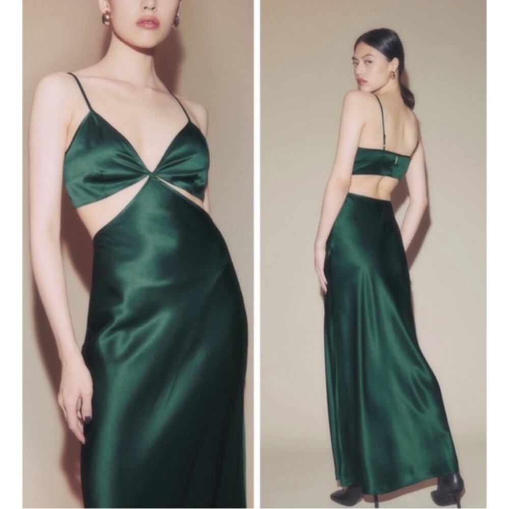 REFORMATION Poppies Silk Cutout Forest Green Maxi Dress Size 12